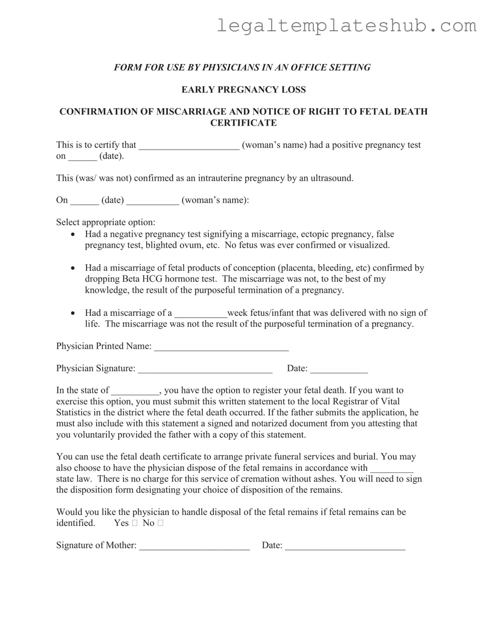 Blank Miscarriage Discharge Paper PDF Form