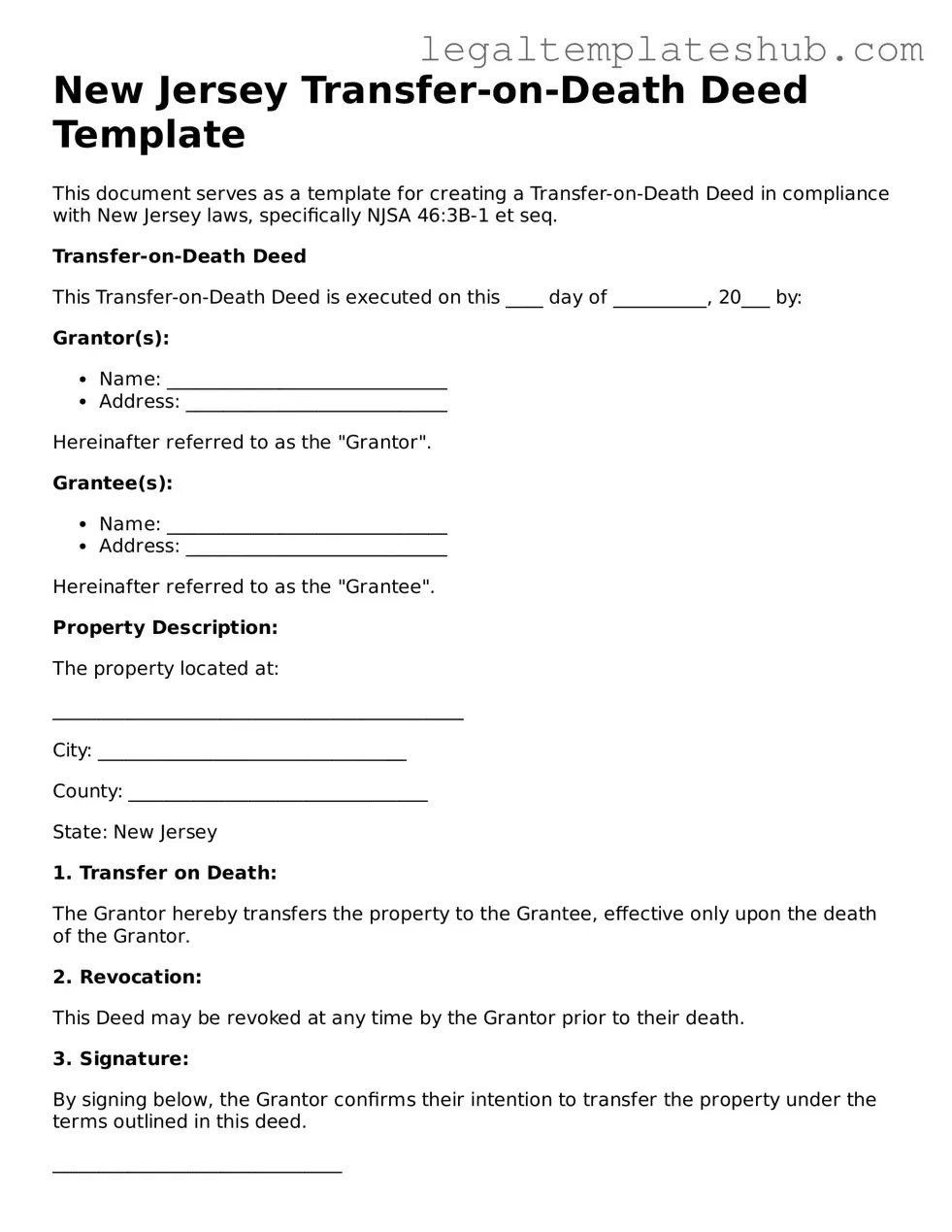Printable  Transfer-on-Death Deed Document for New Jersey