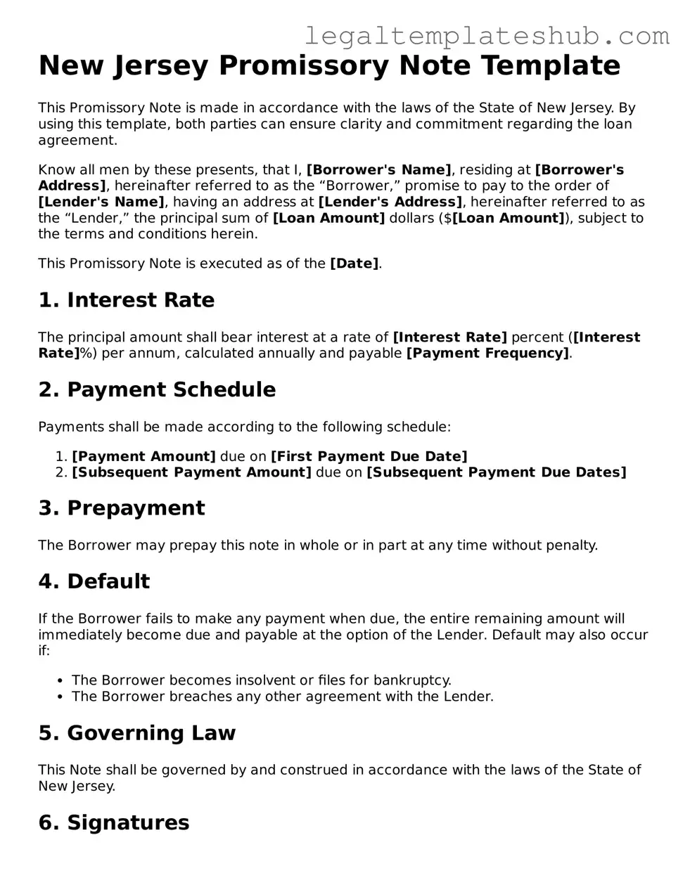 Printable  Promissory Note Document for New Jersey