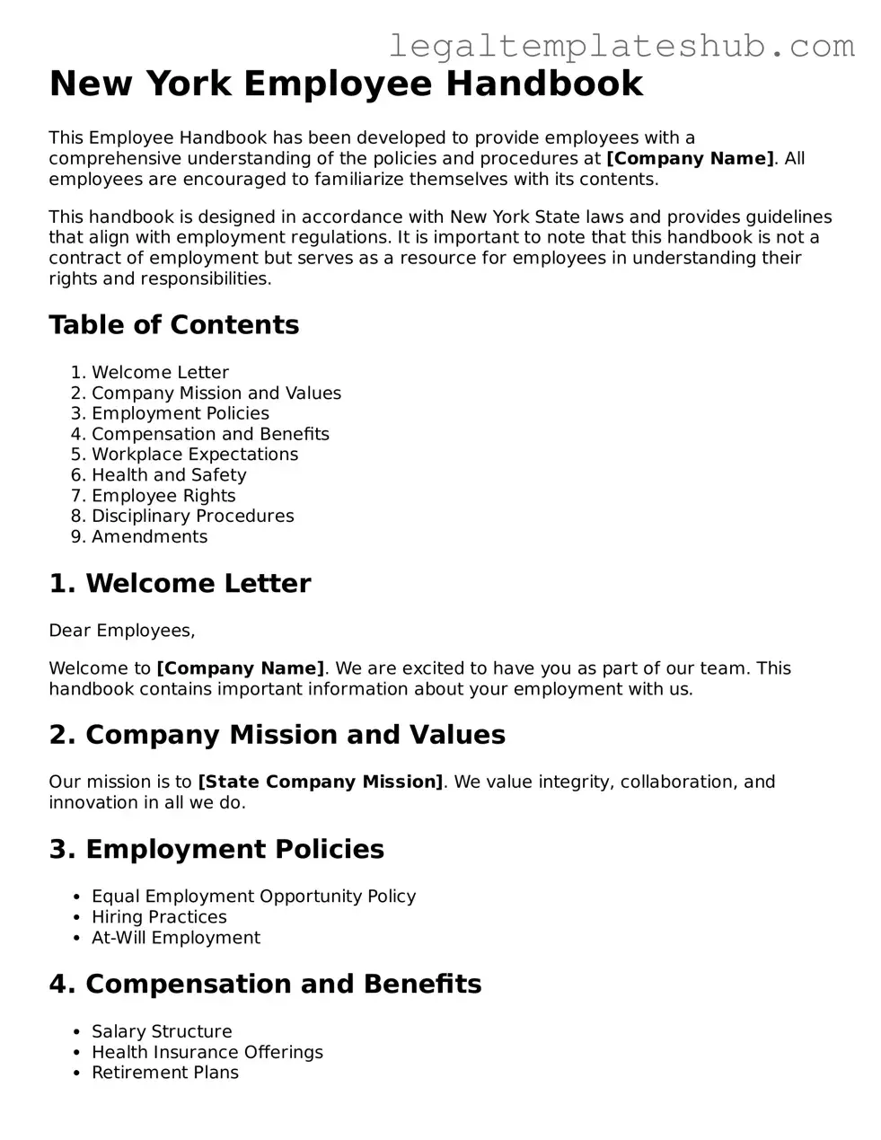Printable Employee Handbook Document for New York