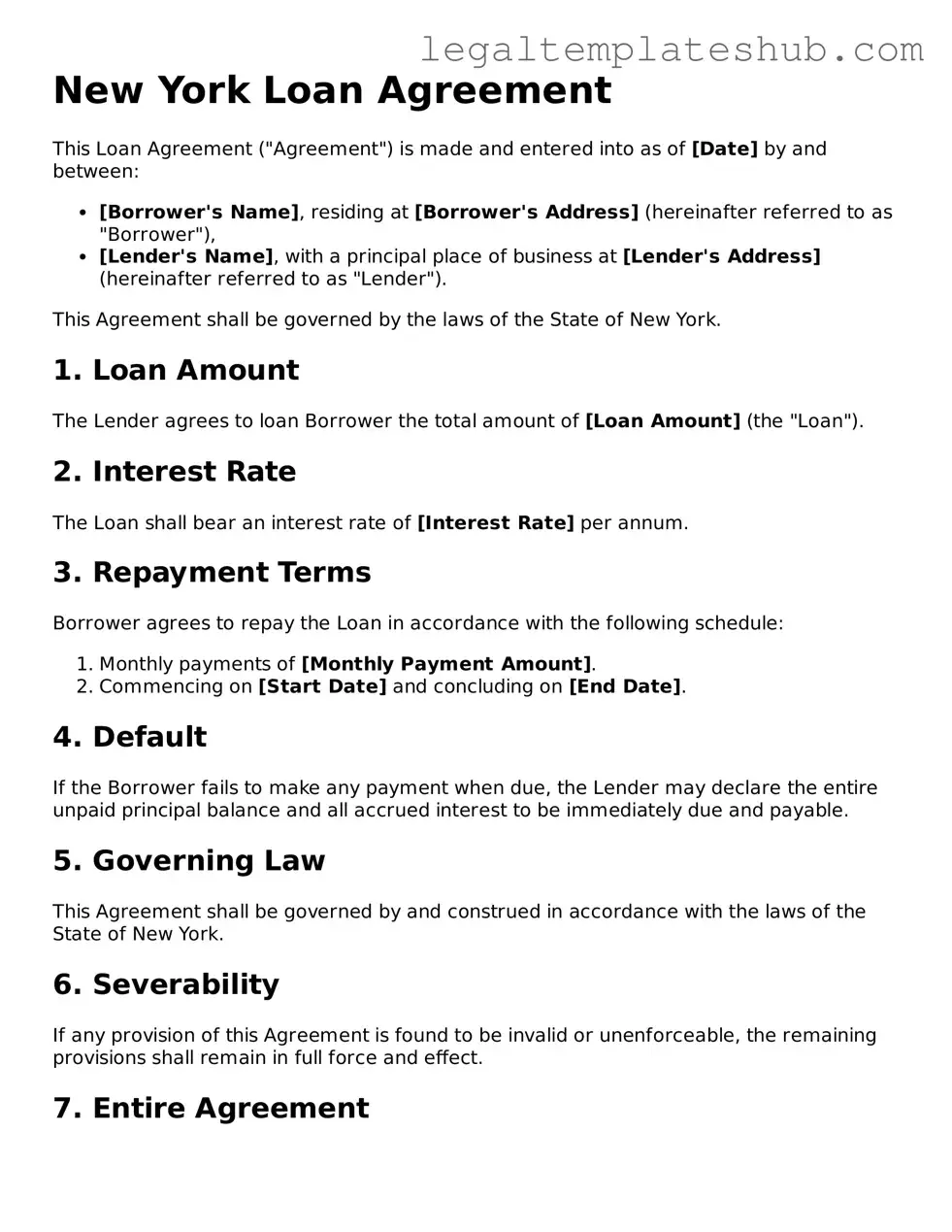 Printable  Loan Agreement Document for New York