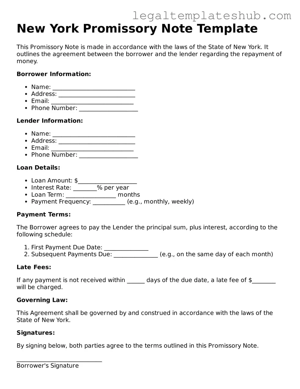 Printable Promissory Note Document for New York