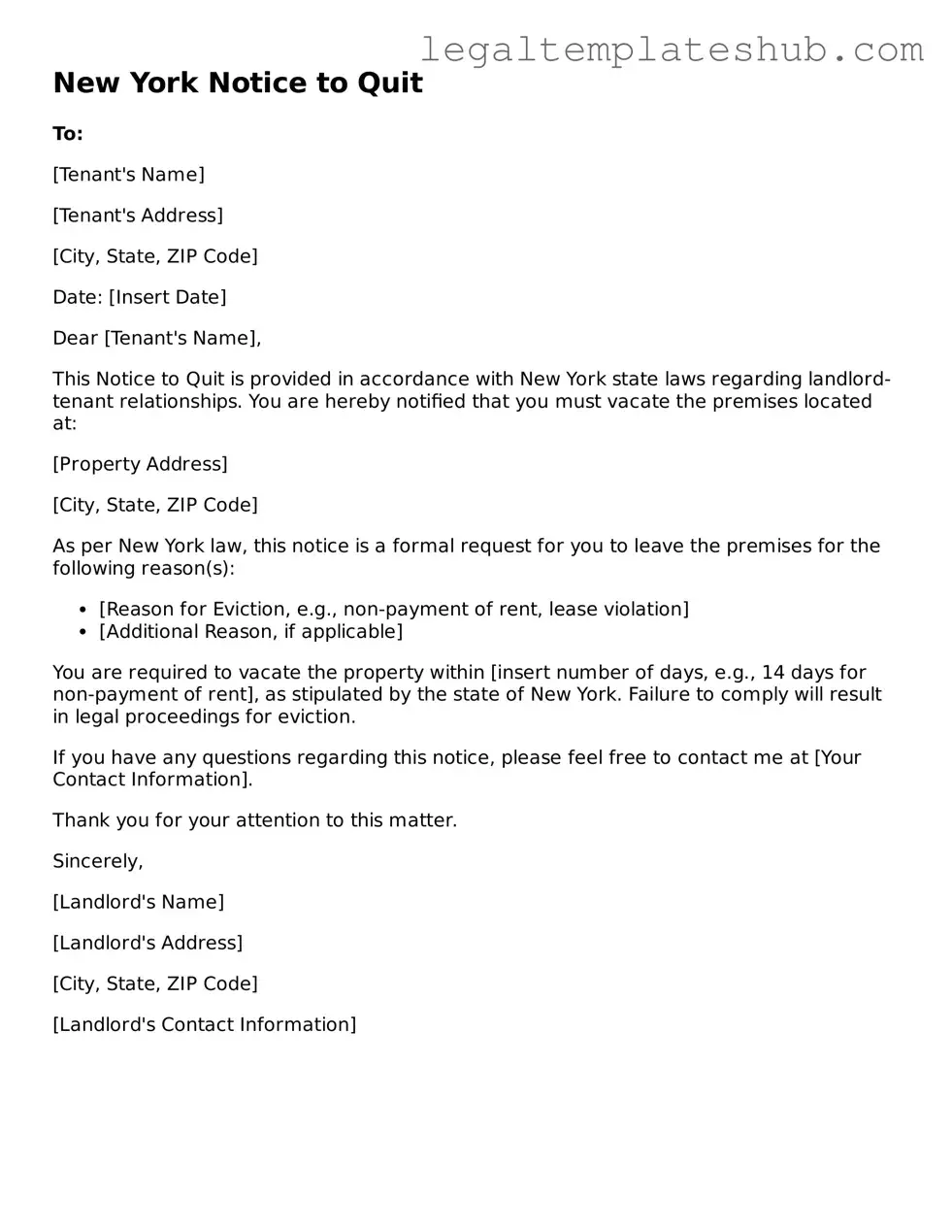 Printable Notice to Quit Document for New York