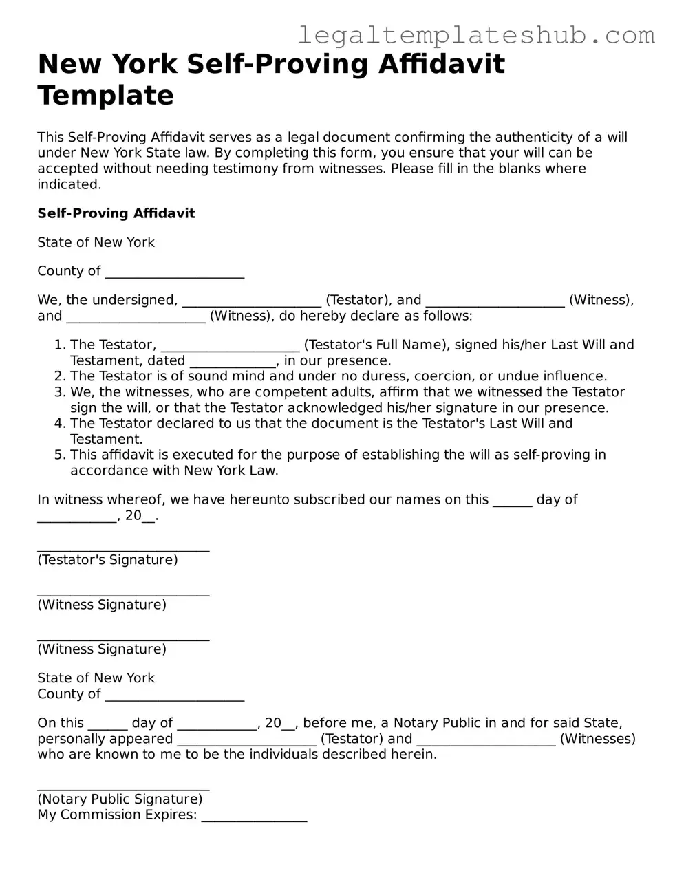 Printable  Self-Proving Affidavit Document for New York