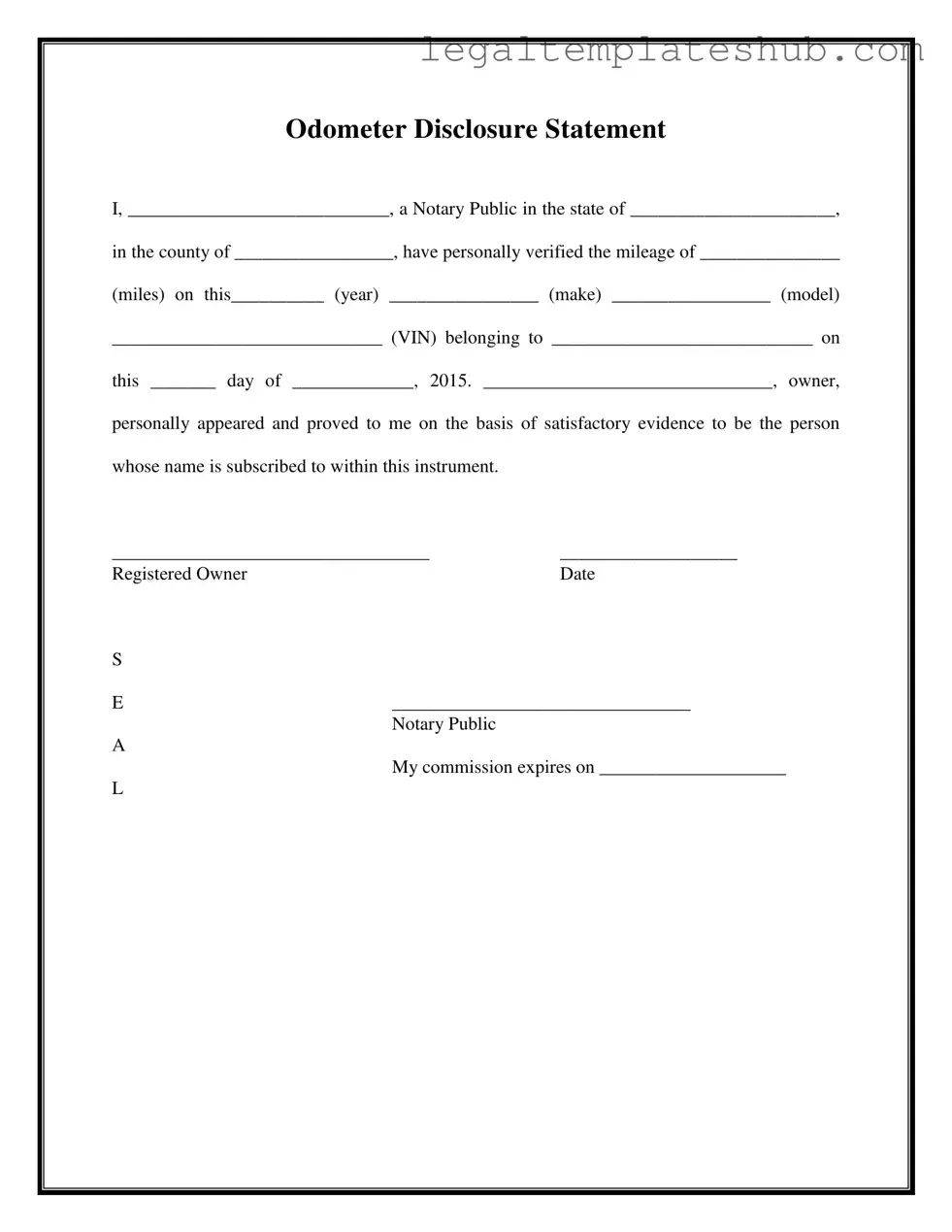 Blank Notarized Odometer Statement PDF Form