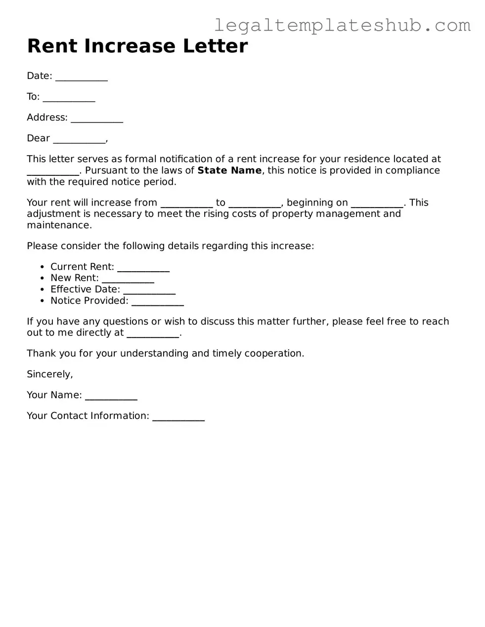 Printable Rent Increase Letter Template