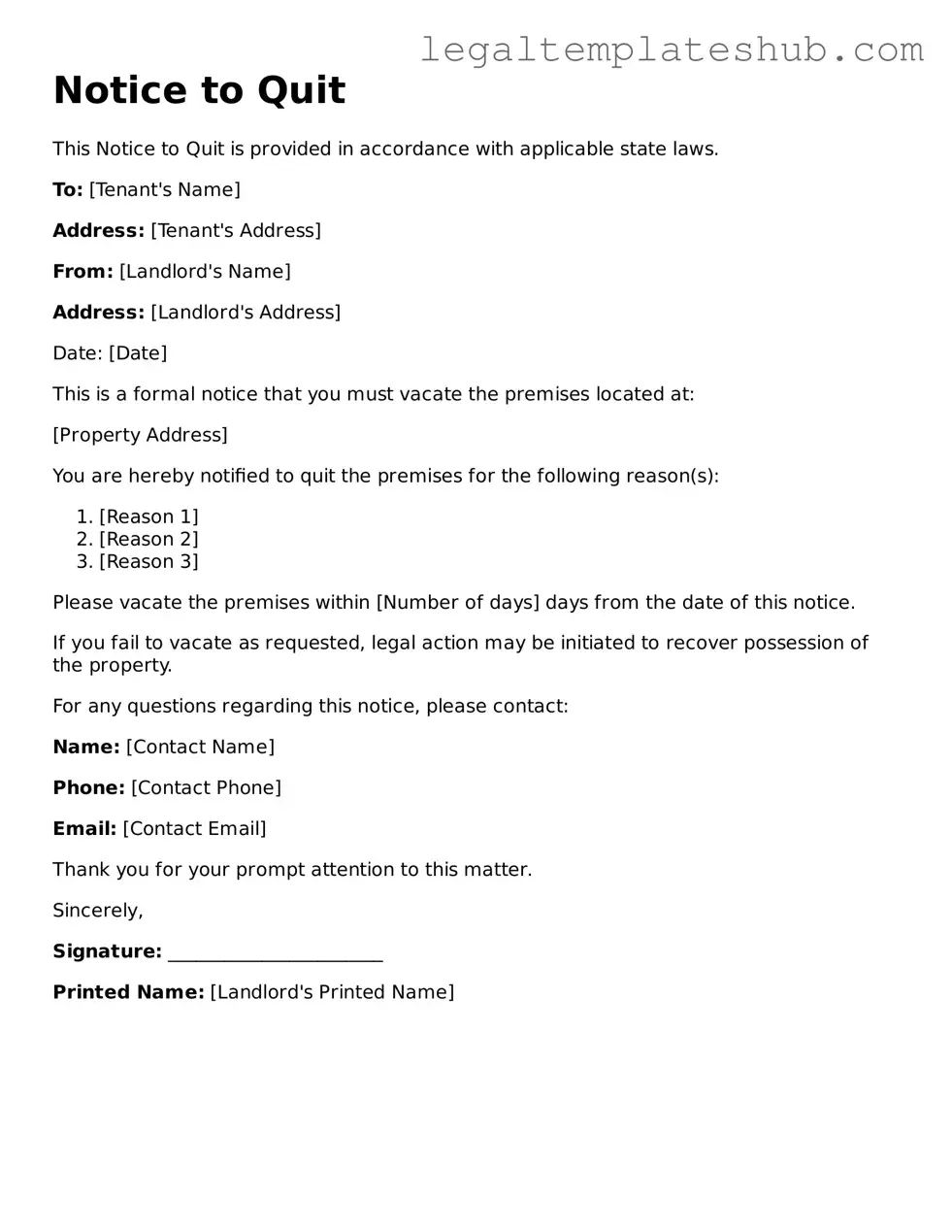 Printable Notice to Quit Template