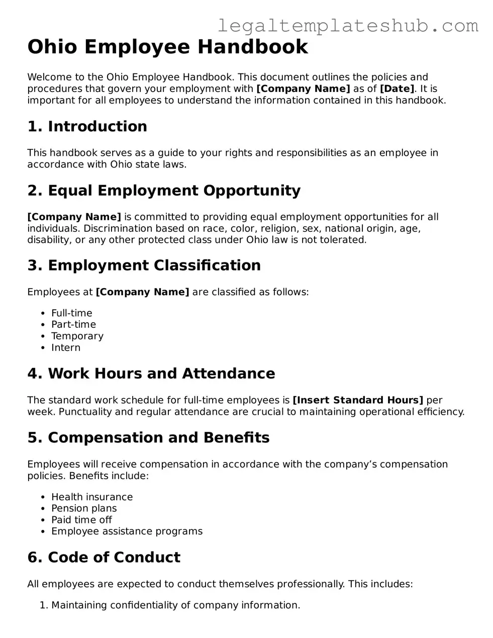 Printable Employee Handbook Document for Ohio