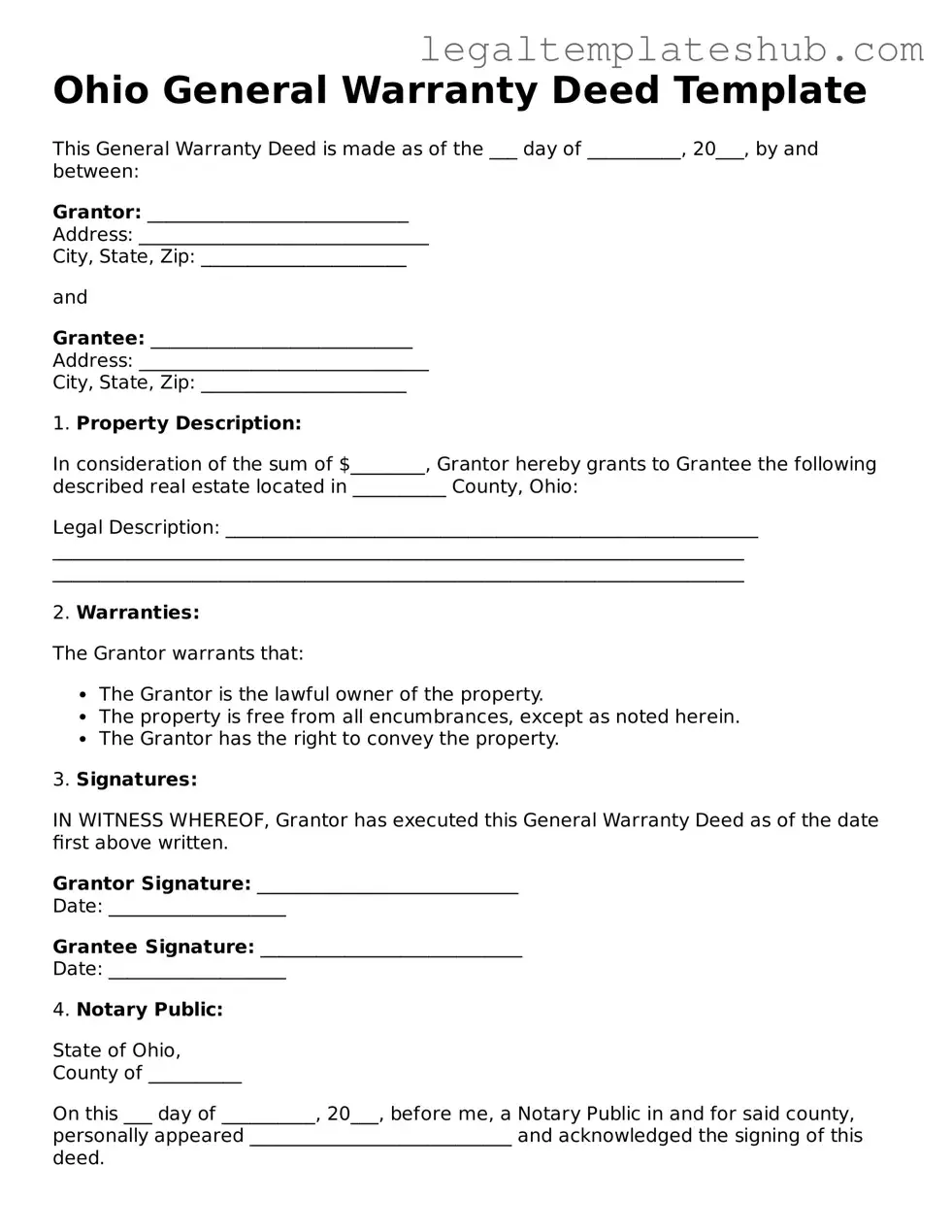 Printable  Deed Document for Ohio