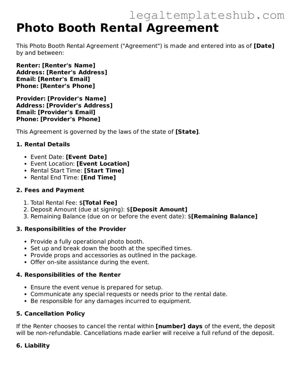 Printable Photo Booth Rental Agreement Template