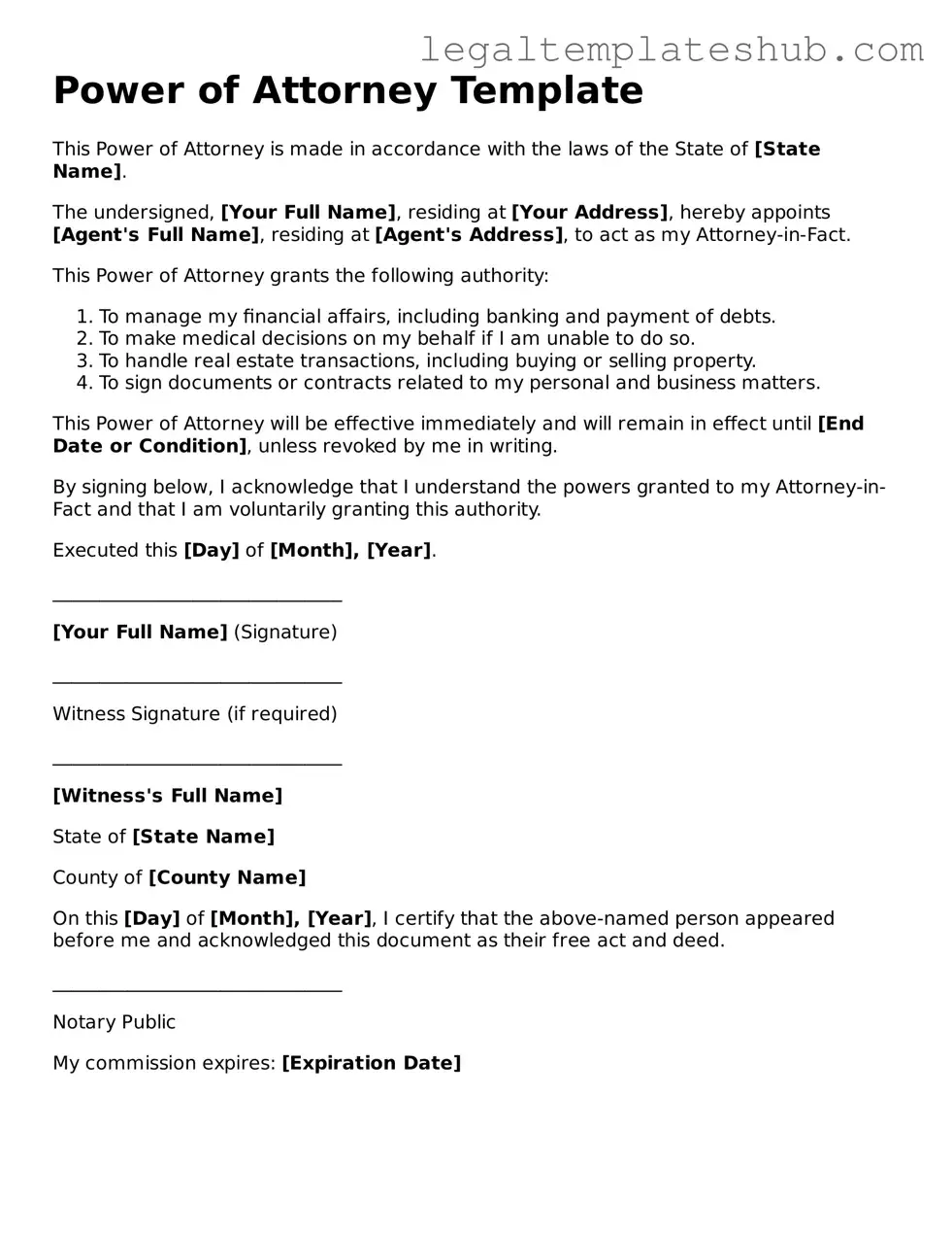 Printable Power of Attorney Template