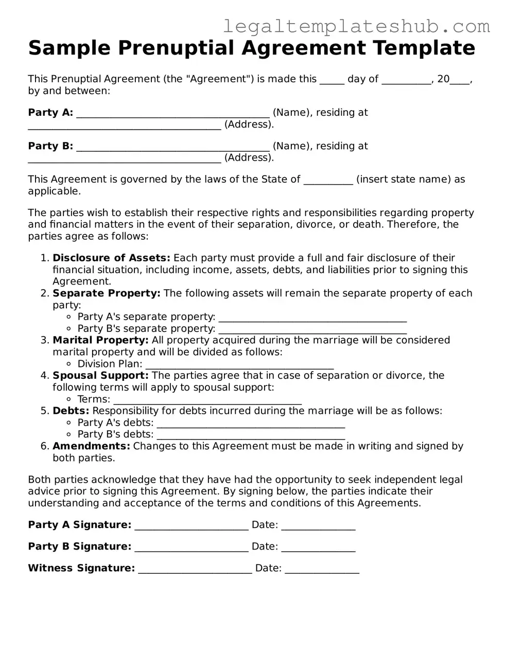 Printable Prenuptial Agreement Template