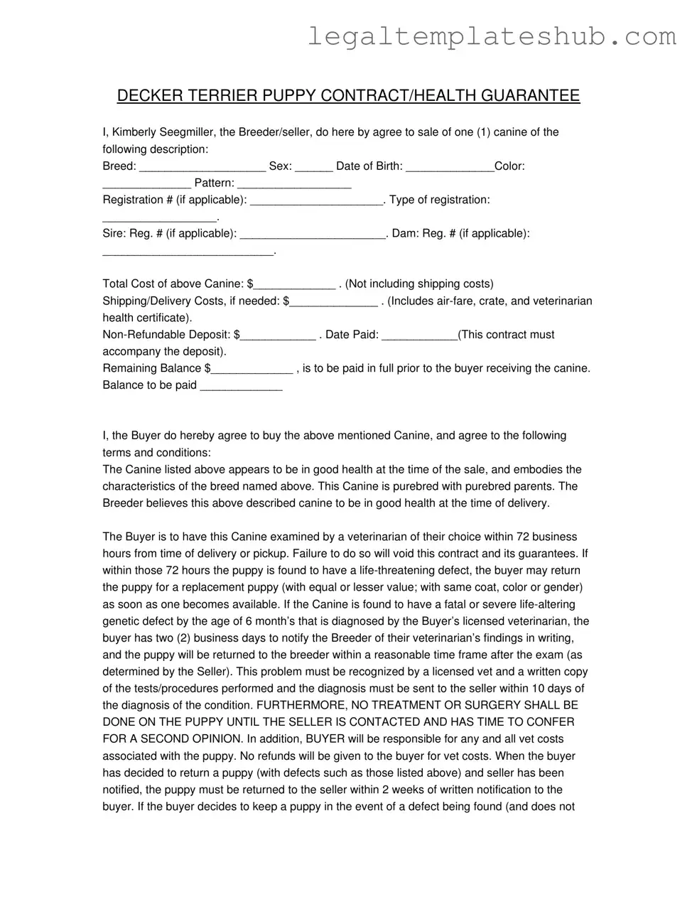 Blank Health Guarantee PDF Form
