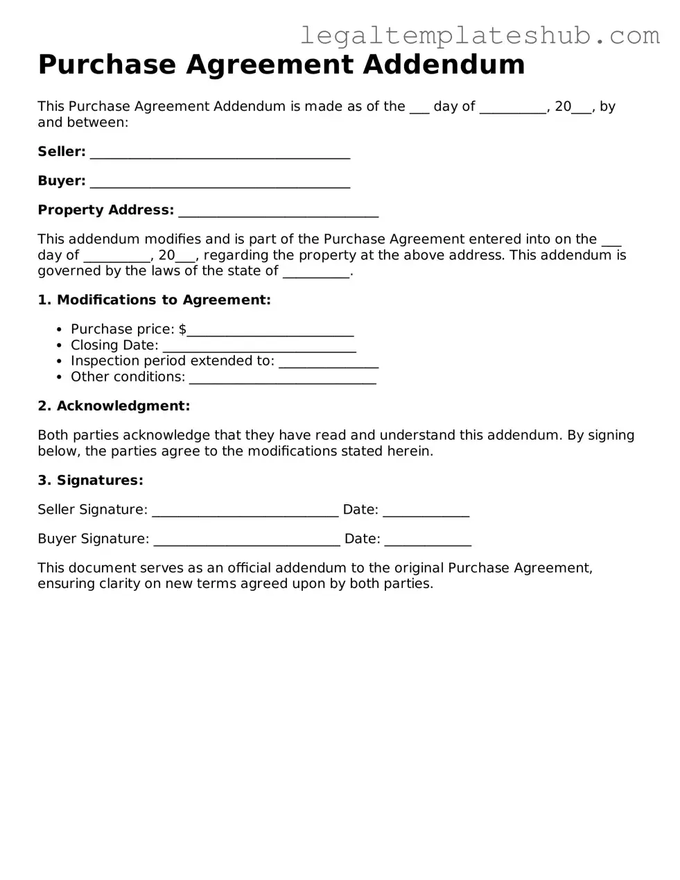 Printable Purchase Agreement Addendum Template