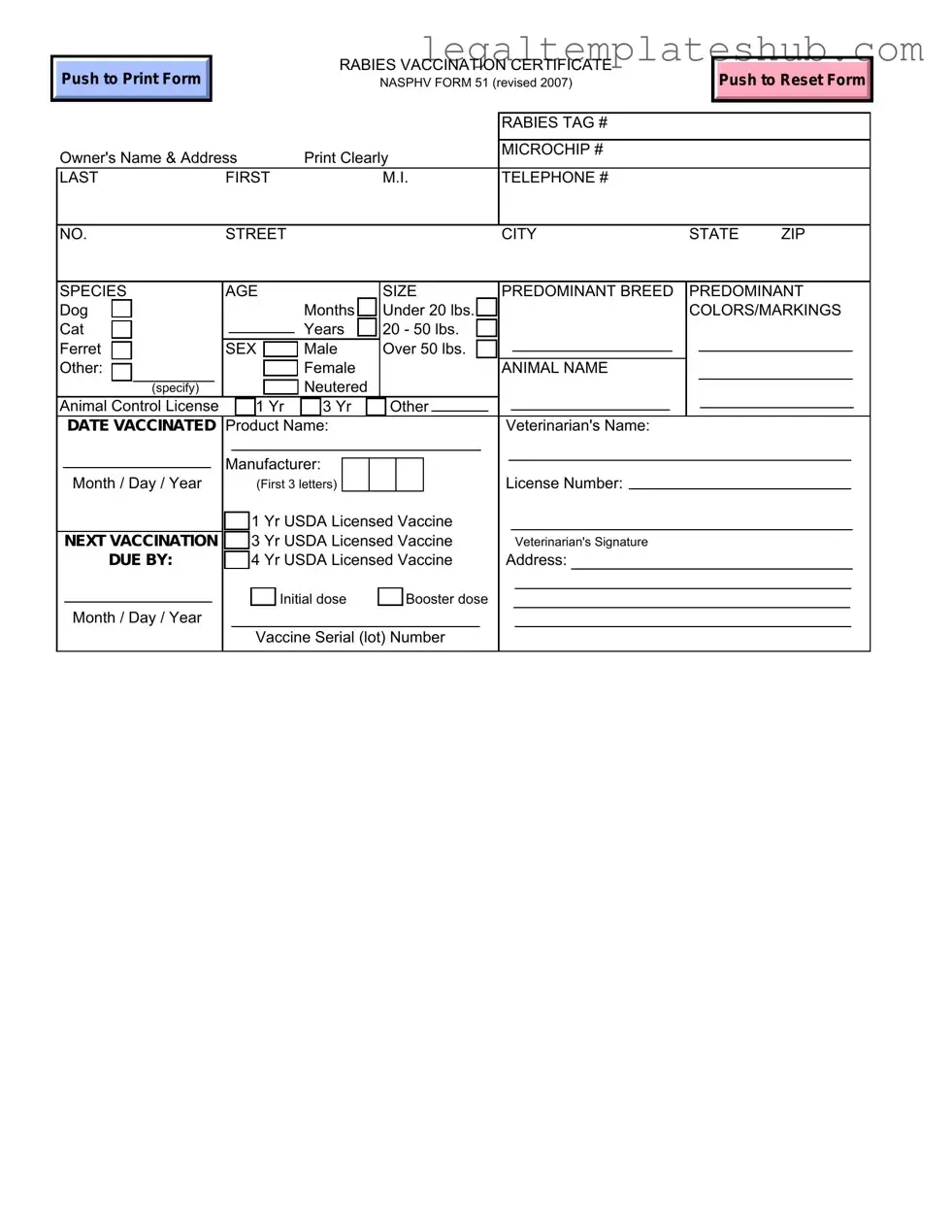Blank Rabies Certificate PDF Form