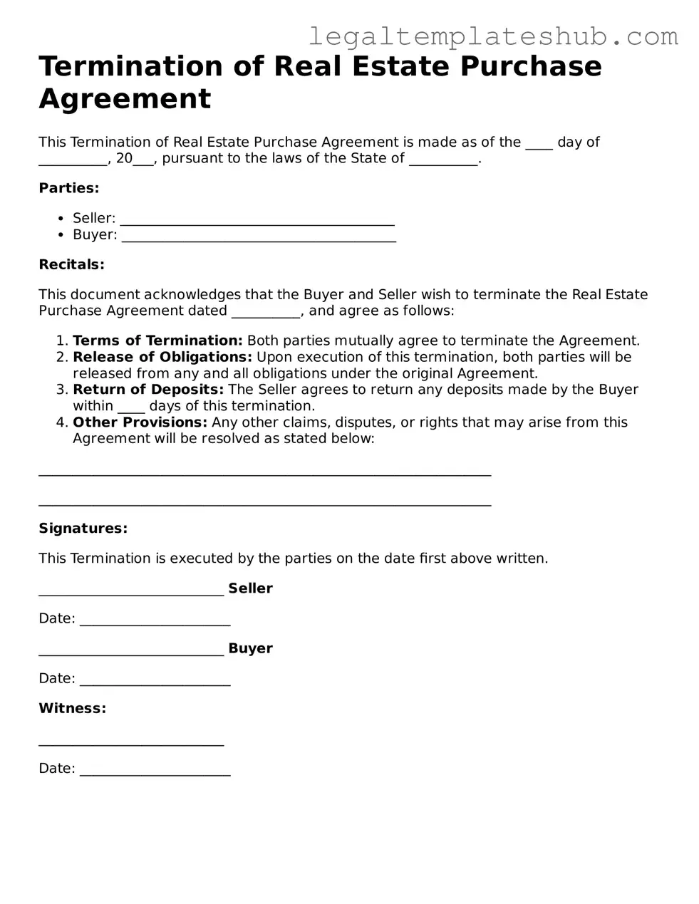 Printable Termination of Real Estate Purchase Agreement Template