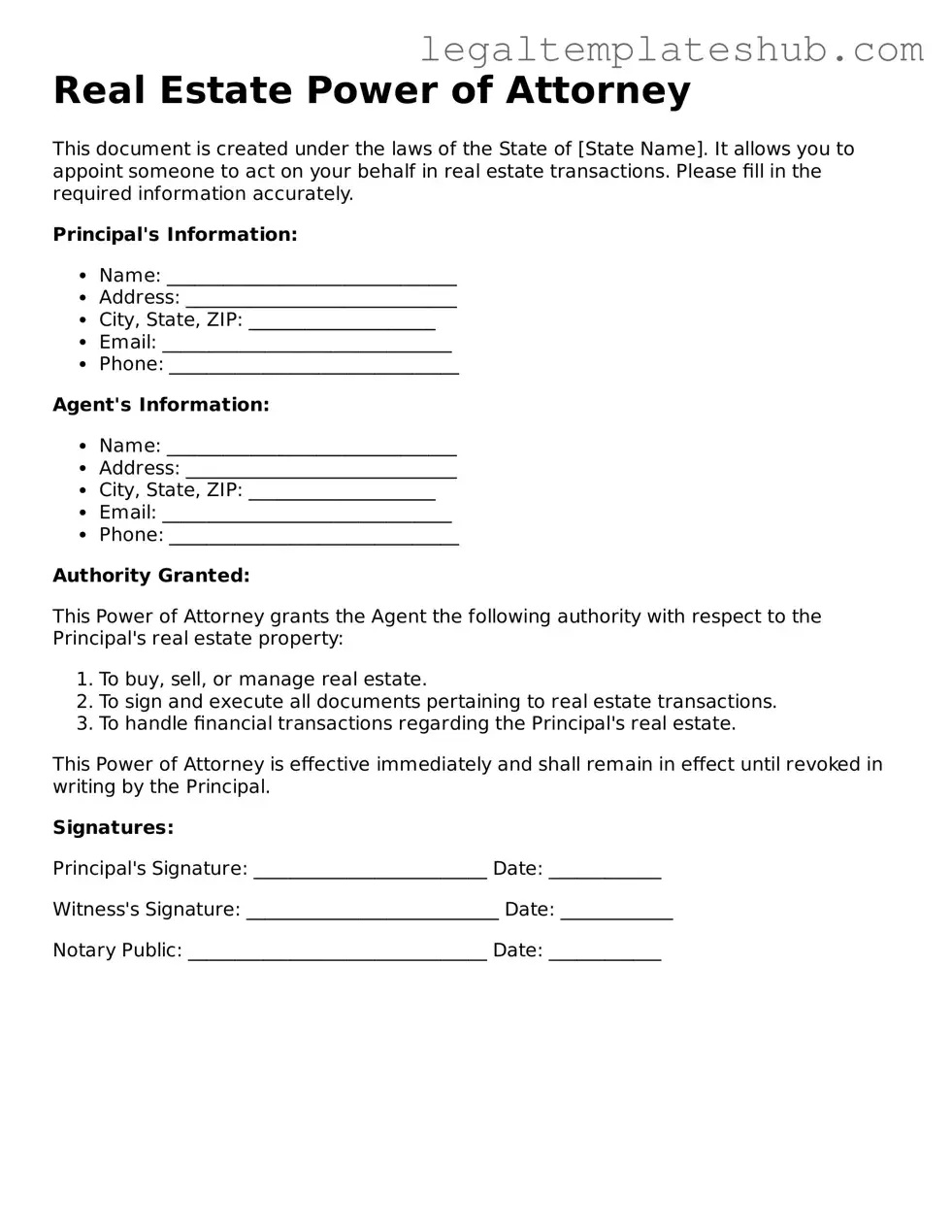 Printable Real Estate Power of Attorney Template