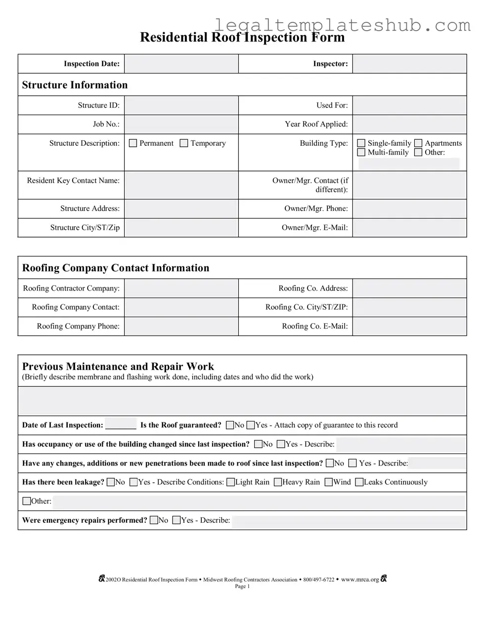 Blank Roof Inspection PDF Form