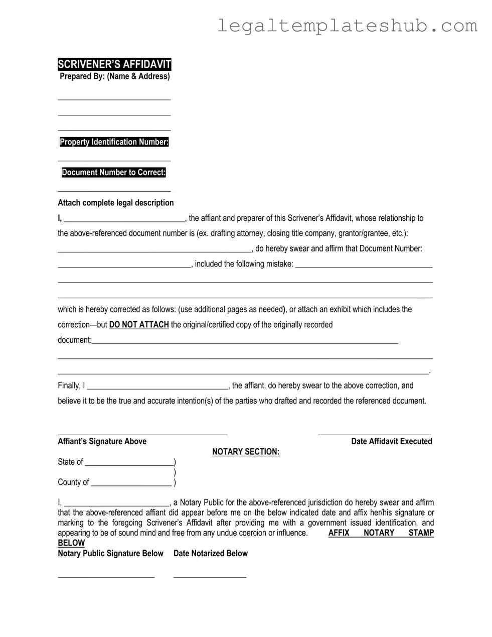 Blank Scrivener's Affidavit PDF Form
