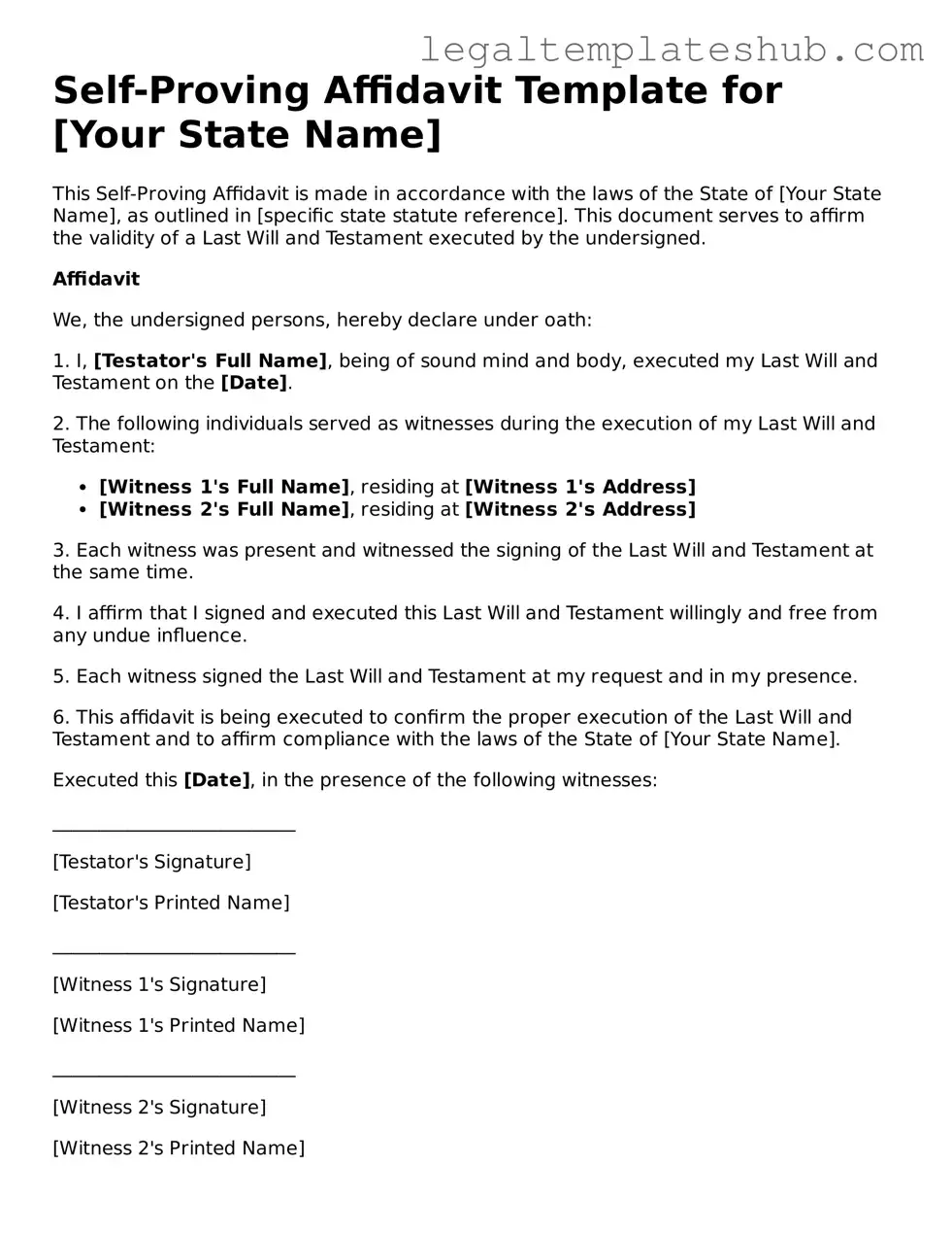 Printable Self-Proving Affidavit Template