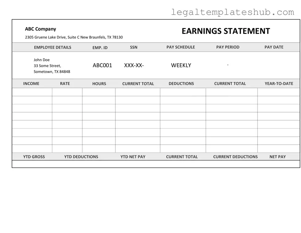Blank Independent Contractor Pay Stub PDF Form