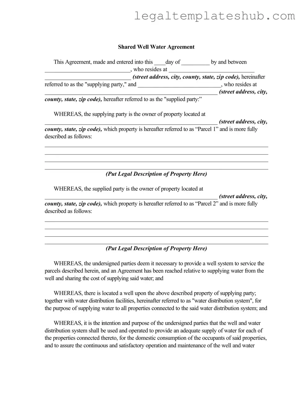 Blank Shared Well Agreement PDF Form