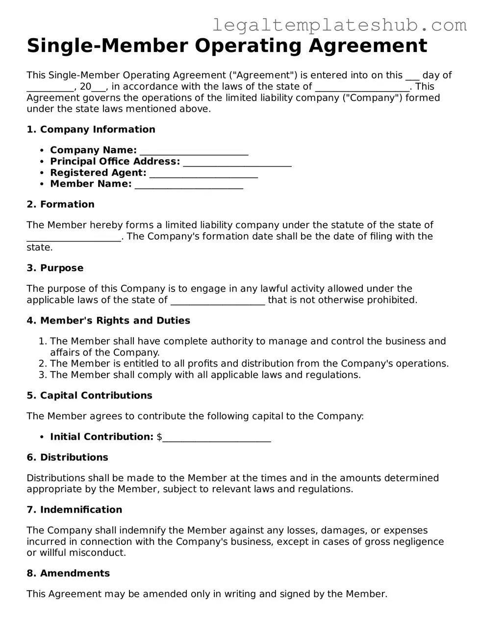 Printable Single-Member Operating Agreement Template
