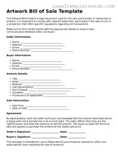 Printable Artwork Bill of Sale Template