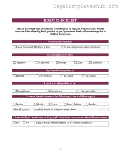Blank Bdsm Checklist PDF Form