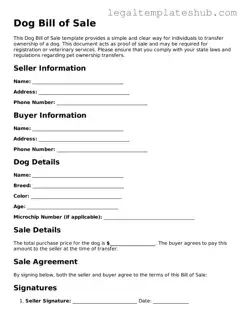 Printable Dog Bill of Sale Template