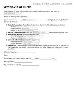 Printable Affidavit of Birth Template