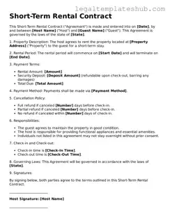 Printable Short-Term Rental Contract Template