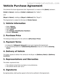 Printable Vehicle Purchase Agreement Template