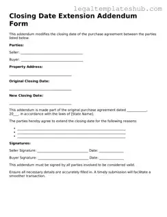 Printable Closing Date Extension Addendum Form Template