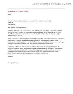 Blank Emotional Support Animal Letter PDF Form