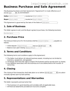 Printable Business Purchase and Sale Agreement Template