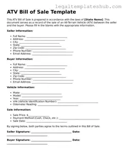 Printable ATV Bill of Sale Template