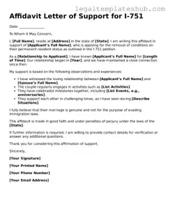 Printable Affidavit Letter of Support for I-751 Template