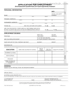 Blank Employment Application Pdf PDF Form