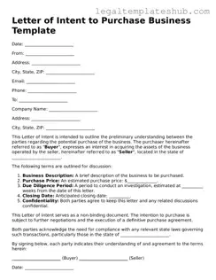 Printable Letter of Intent to Purchase Business Template