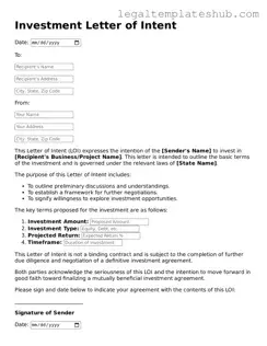 Printable Investment Letter of Intent Template