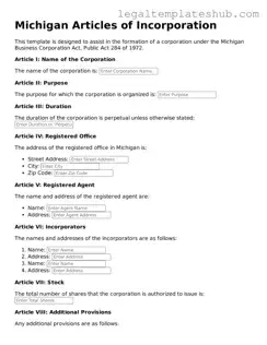 Printable  Articles of Incorporation Document for Michigan
