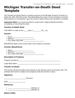 Printable  Transfer-on-Death Deed Document for Michigan