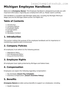 Printable  Employee Handbook Document for Michigan