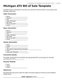 Printable  ATV Bill of Sale Document for Michigan