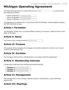Printable  Operating Agreement Document for Michigan