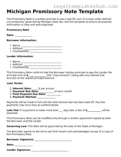 Printable  Promissory Note Document for Michigan