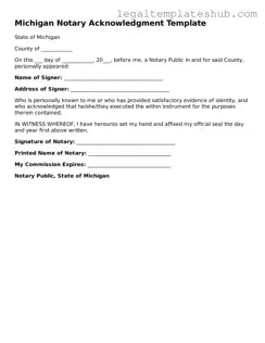 Printable  Notary Acknowledgement Document for Michigan