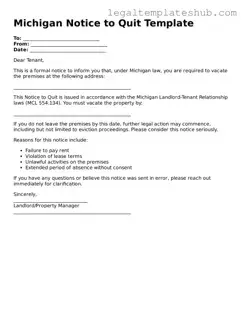 Printable  Notice to Quit Document for Michigan