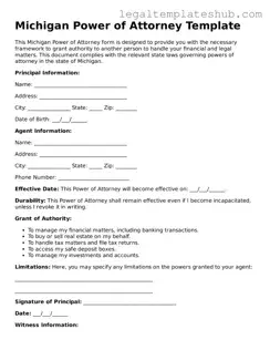Printable  Power of Attorney Document for Michigan